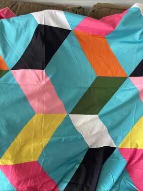 Vibrant Geometric Print shower curtains - Turquoise, Pink & Yellow